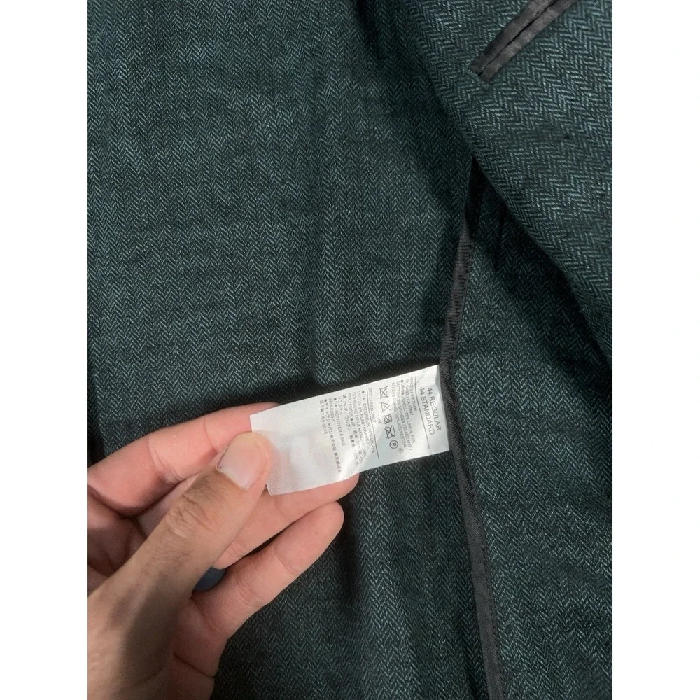 Banana Republic Blazer Jacket Men 44R Green Herringbone Tweed Linen Unstructured